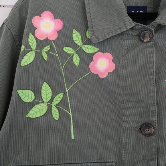 Hand Painted Olive Utility Jacket Rose Goose Patchwork Quilt Star L • XL • 2XL - Picture 10 of 13